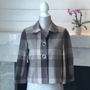 Tahari Brown Plaid Wool Blend Jacket 2P EUC